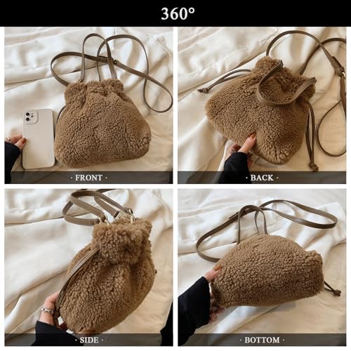 Bolso de hombro tipo bucket de peluche para mujer miniatura 6