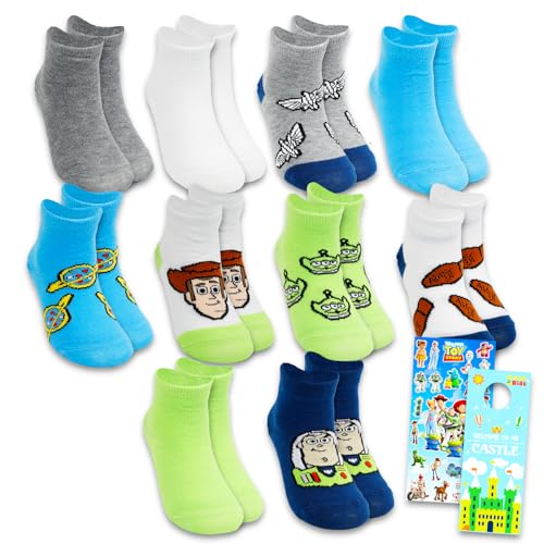 Disney Toy Story Socks for Toddlers - Bundle with 10 Pairs of Socks for Toddlers Size 2T-3T Plus Stickers More | Toy Story Apparel Set for Boys and Girls