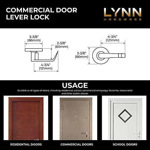 Lynn Hardware Commercial Door Lever Lock - Heavy-Duty Locking Door Handle, Designer Door Handles, Cylindrical Lever Lock, Non-Handed Grade 2 Door Handle, Satin Chrome, Privacy/Bathroom Function #TOP2