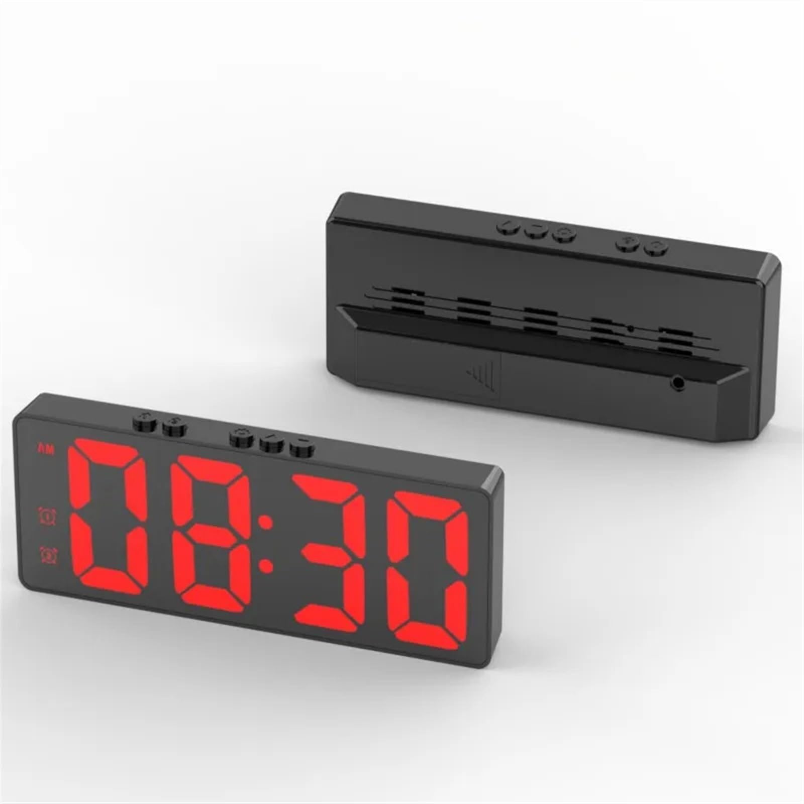 LUYSGBXR Alarm Clock Voice Control Digital Alarm Clock Temperature Date Dual Snooze Mute Table 12/24H Bedside Mirror(Black Red)