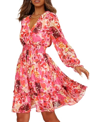 Image of Prettywear Women's Chiffon Long Sleeve Wrap Neck Wedding Guest Mini Dress
