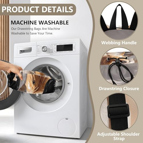 Mesh Gym Swimming Bags for Men & Women, Running Horse Oil Painting Large Drawstring Backpack with Dry-Wet Pocket, Lightweight Gym Bag for Sports, Travel, Beach, Workout Gear3