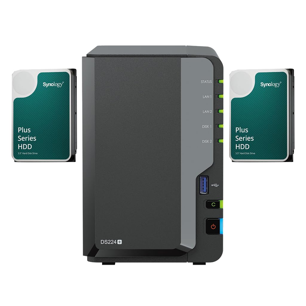 Bundle NAS Synology DS224+ 2Go avec 2 disques Synology 4To HAT3300, Non assemblé