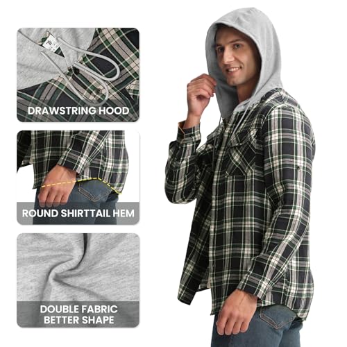 TBMPOY Men's Flannel Hoodie Shirts Plaid Casual Button Down Long Sleeve Lightweight Hooded Button Up Shirt with Pockets4