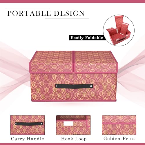 Kuber Industries Cloth Organizer for Wardrobe (Small) Foldable Storage Box with Double Lid | Drawer Organiser | Golden-Print | Maroon Kuber Industries Cloth Organizer for Wardrobe (Small) Foldable Storage Box with Double Lid | Drawer Organiser | Golden-Print | Maroon