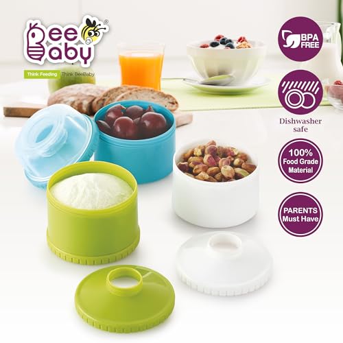 Image of BeeBaby Store and Feed Stackable Milk Powder Container. 3 Layer Multi-Storage, Multi-Functional Food and Milk Dispenser. 100% Bpa Free, Travel Friendly. 0 Months+ (Blue)