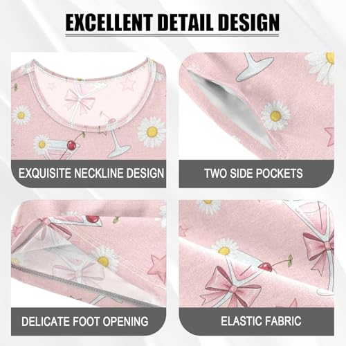 Pajama Short Sets Glasses White Flowers Soft Cotton Summer Sleepwear 2 Piece PJS Size 5-14T3