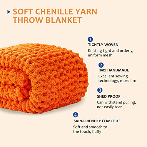 Image of L'AGRATY Chunky Knit Throw Blanket for Couch 72'' x 84'' Knit Throw, Orange