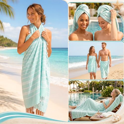HunnmingRe 12 Pack Toallas de Playa Turcas Grandes 71"x36", Color Verde Menta miniatura 4