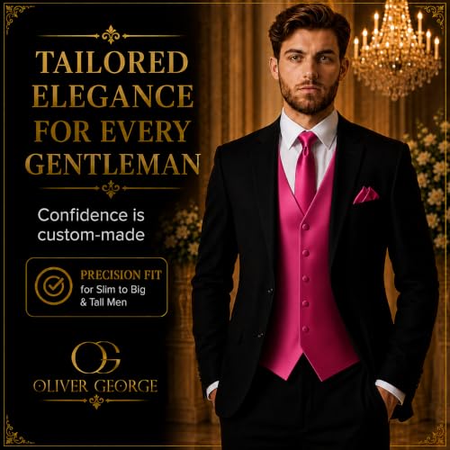 Image of Oliver George 4pc Men's Solid Formal Suit Waistcoat Tuxedo Dress Vest Necktie Bowtie Handkerchief Set for Suit or Tuxedo