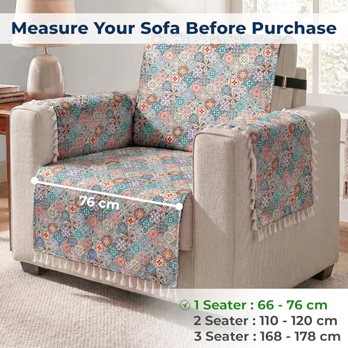 Image of Story@Home Premium Velvet Sofa Cover with Tassels for 1 Seater |Full Protection for Sofa Seat, Back & Arms | Anti Slip Sofa Cover Mat with 2 Armrest Cover, 1 Seater (152 x 61 CM) - Multi Color