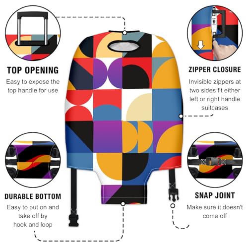 Flexible Suitcase Cover Elastic Travel Luggage Protector with Secure Snap Closure Unique Stylish Water Resistant Ideal for Business Holiday Trips Wheel and Zipper Protection Colorful Square3