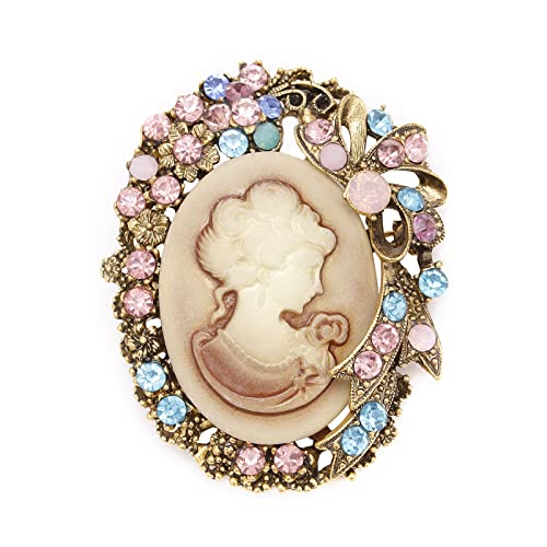 Image of lureme Vintage Elegant Victorian Lady Beauty Cameo with Crystal Brooch Pin (br000017)