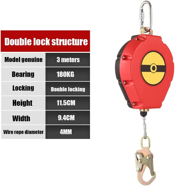 Self-Retracting Lifeline with Shock Absorbing Cable - Fall Protection Safety Device, Inertia Reel Retractable Lanyard, 180kg Capacity, Ideal for Height Safety and Fall Arrest Kits