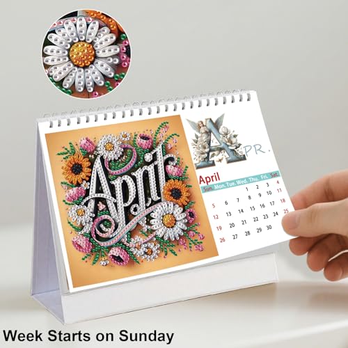 Image of AiYuanzsh 2026 5D Diamond Painting Calendar, DIY Rhinestone Diamond Art Kit Tabletop Ornaments, 12-Month Desk Planner from Jan to Dec, Creative Home Office Desktop Decoration, Craft Gift for Adults