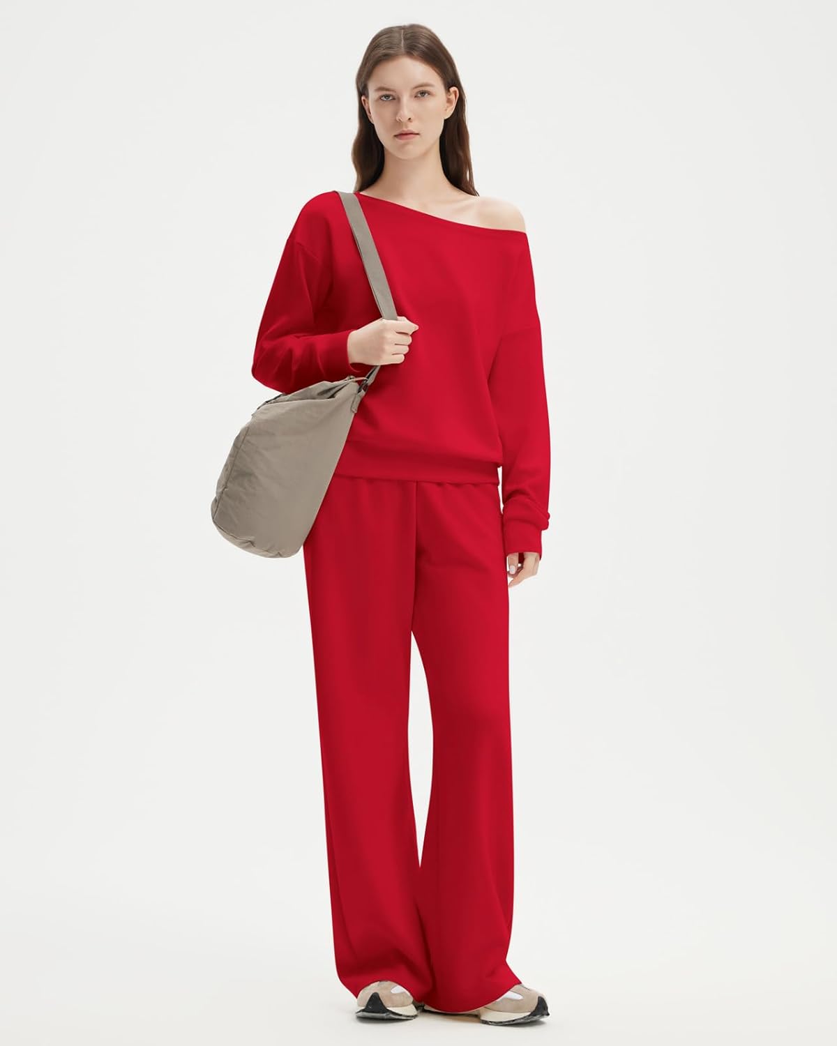 SUUKSESS Women 2 Piece Lounge Matching Set Off Shoulder Sweatshirt Wide Leg Sweatpant - Image 6