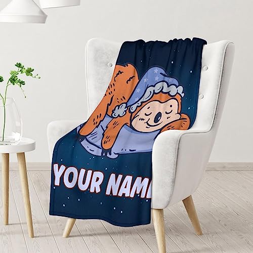 Mercuryelf Custom Sloth Throw Blanket - Soft, Fuzzy & Warm - 60x80 Inches Flannel Blankets for Bed, Couch - Dark Blue Cute Throws Gift for Women, Men