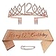 12. Geburtstag Schärpe Und Tiara, Krone 12 Roségold Kristall Geburtstagkrone Set,Rose Gold Geburtstagskrone Schärpe Deko Birthday Crown für Mädchen Frauen Birthday Party Accessoires