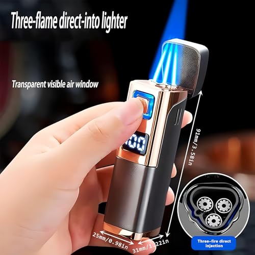 Encendedor metálico para cigarros con llama triple y recargable miniatura 6
