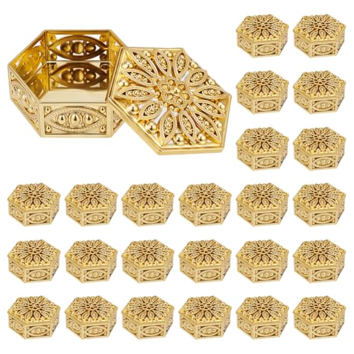 Boîtes à bonbons hexagonales dorées 6.3x7.15x3.4cm pour rangement et faveurs de mariage