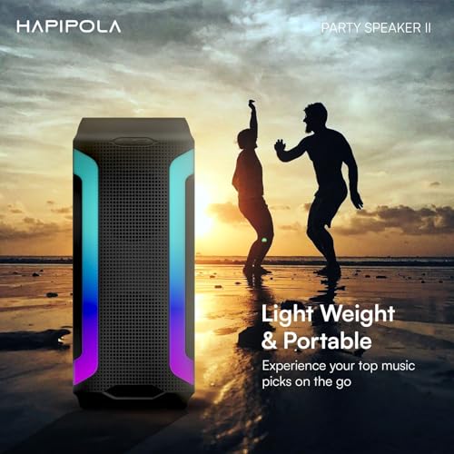 Image of HAPIPOLA Party Speaker II 30W Multi-Media Bluetooth Party Speaker with Wired Mic for Karaoke Portable Bluetooth Speaker, RGB LED Light, Wireless Music