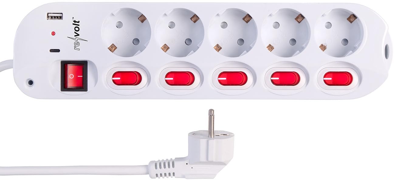 revolt ciabatta elettrica: Set di 2 5-funzioni- Ciabatte elettriche, individuell schaltbar, 2 USB-Ladeports (striscia multipresa con usb, multipresa da tavolo con, dvd)
