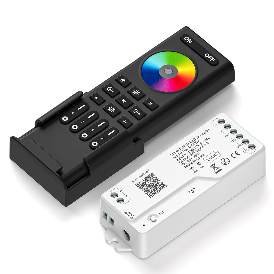 FCOB 2.4G WiFi SPI DR03W RGB Controlador LED RC03RFB RF Mando a Distancia Kit Soporte Tuya APP Smart Life APP Alexa Google Home para WS2811 WS2812 WS2813 WS2815 etc COB SMD Direccionable RGB Tiras LED