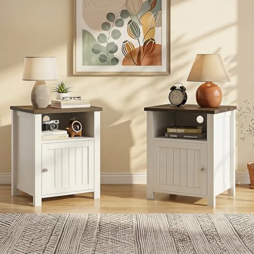 ChooChoo Farmhouse Nightstands Set of 2, Rustic Vintage End Side Table with Storage and Open Shelf...