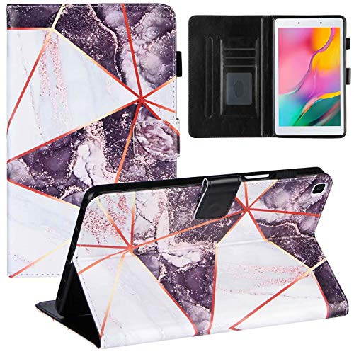 für Samsung Galaxy Tab A 8.0 Zoll SM-T290/T295 2019 Marmor Hülle,Schutzhülle mit Magnetisch PU Leder Flip Stand Cover,Braun Weiß