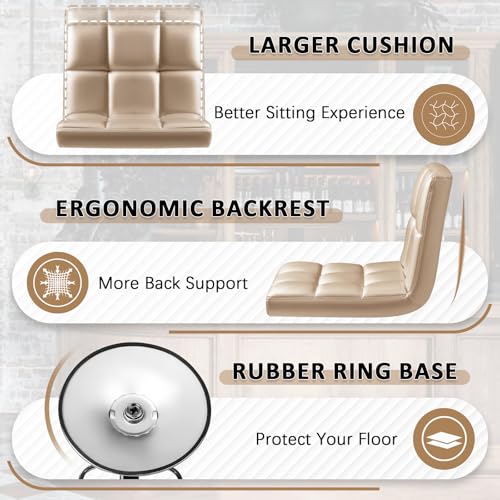 Image of Homall Bar Stools Modern PU Leather Adjustable Swivel Barstools, Armless Hydraulic Kitchen Counter Bar Stool Extra Height Square Island Barstool with Back Set of 2 (Khaki)