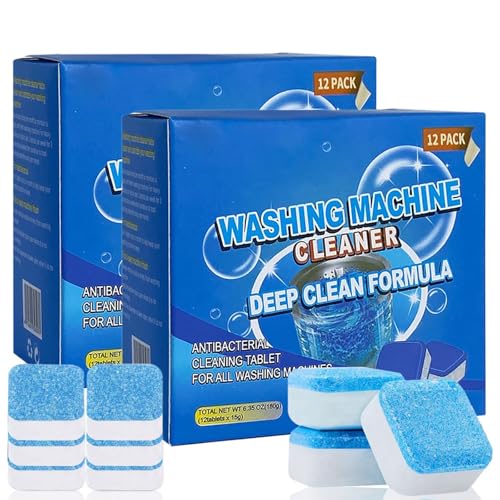 Azonee Washing Machine Cleaner Tablets 24 Pack Powerful Washer Cleaner High-Efficiency Tablets for a Fresh Spotless Laundry Remove Odor Works with All Washers Including HE