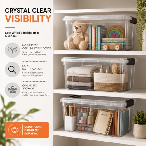 Image of Superio Small Clear Storage Boxes with Lids, 4.75 Quart Plastic Container Bins for Organizing, Stackable Crates, BPA Free, Non Toxic, Odor Free, Organizers for Home, Office and Dorm, 6 Pack