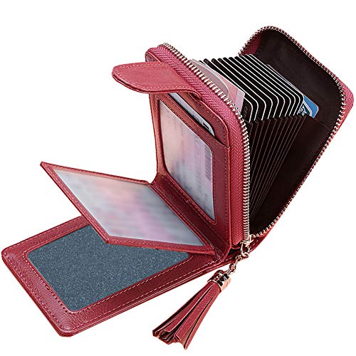 Tarjeteros para Tarjetas de Credito Mujer SAMKING Titular de la Tarjeta de Crédito Carteras de Cuero RFID Monederos con Cremallera (Rosa)