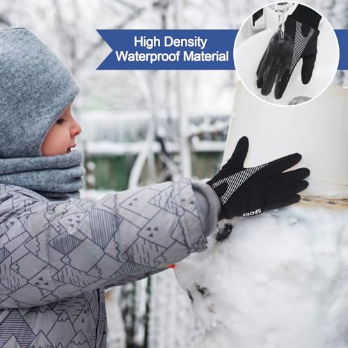 Image of Suhine 9 Pairs Kids Winter Gloves Warm Anti Slip Waterproof Gloves Cold Weather Touchscreen Gloves Warm Sport Mitten for Boys Girls 6-13 Years, Black