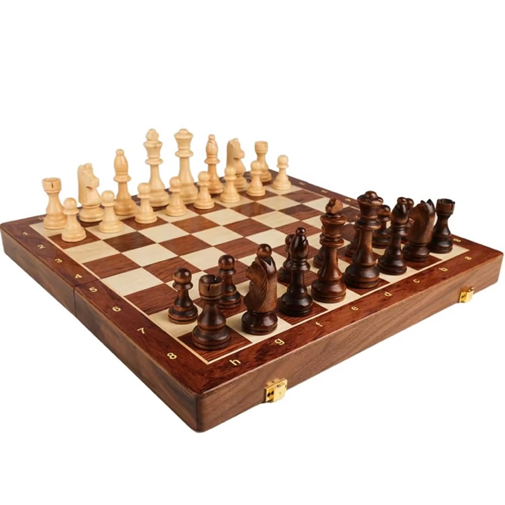 Juego de Ajedrez, Madera, Plegable, Grande, Tradicional, Clásico, Hecho A Mano, Piezas de Madera Maciza, Tablero de Ajedrez de Nogal, Regalo para Niños