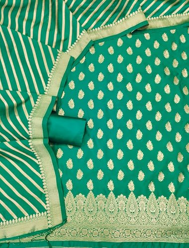 Image of DEVANGI Women's Banarasi Silk Unstitched Salwar Suit Dress Material With Dupatta