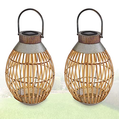 Solarlampen für Außen Garten Laternen Bambus Set - Solarleuchten Balkon 2...