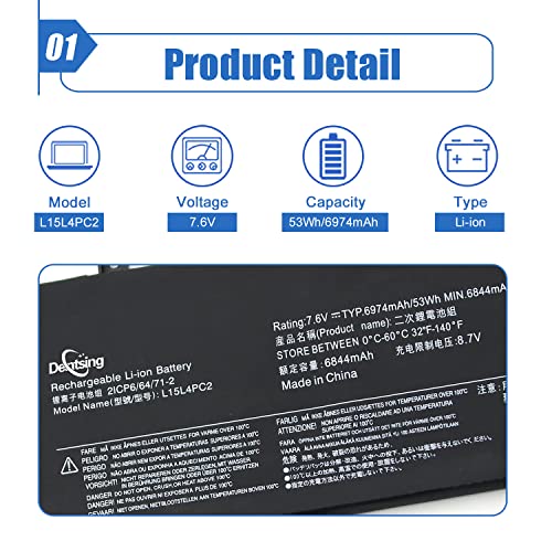 Image of L15L4PC2 L15M4PC2 Laptop Battery Compatible with Lenovo Yoga 710-14IKB 710-14ISK 710-15IKB 710-15ISK 710-14ISK-IFI 710-14ISK-ISE Series Notebook 5B10K90778 5B10K90802 7.6V 53Wh /6974mAh
