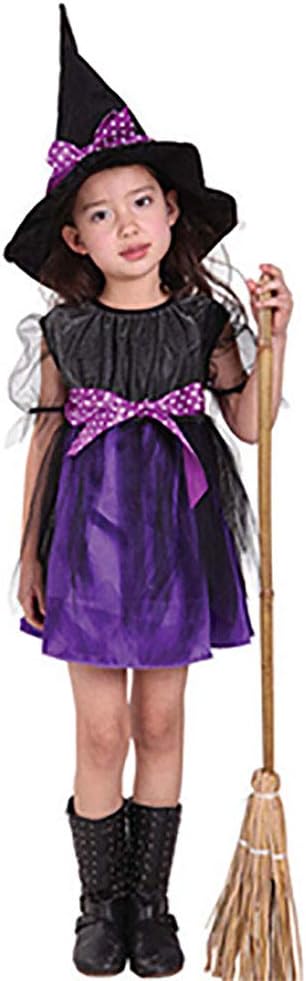 子供ドレス ハロウィン コスプレ衣装 魔女っ子衣装2点セット 女の子 魔女 ウィザード 可愛い 魔法使い コスチューム 舞台服 中古 キッズコスチューム 変装 130cm ワンピース ドレス パープル キッズ パーティー
