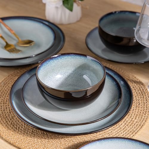 Image of LERATIO Ceramic Dinnerware Sets for 4,Stoneware Coupe Plates and Bowls Sets,Highly Chip and Crack Resistant | Dishwasher & Microwave & Oven Safe Dishes set,Reactive Glaze Dinnerware- Service for 4
