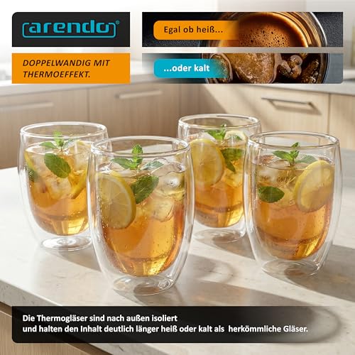 Arendo - doppelwandige Trinkgläser 350ml - Latte Macchiato Cappuccino Tee - 4er Set… – Ansicht 5