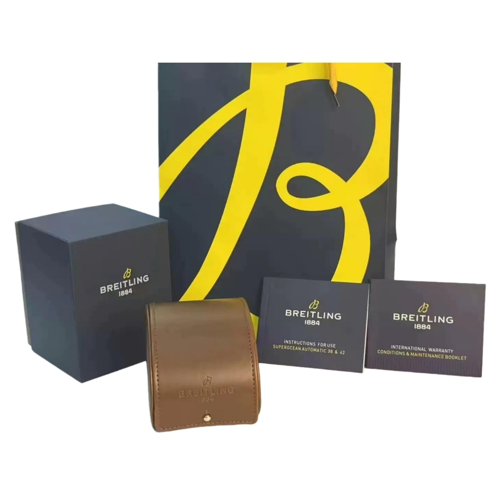 Set Presentación Reloj Caja Exterior Azul Rollo Viaje Cuero Marrón Inserto Extraíble Almacenamiento para Breitling