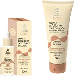 Kit Clareador para Áreas Escuras Corpo Dourado Clinic+ | Esfoliante 100g + Sérum 30ml | Clareamento de Axilas, Virilhas, Joelhos e Cotovelos | Com Niacinamida, Ácido Lático e Extrato de Alcaçuz