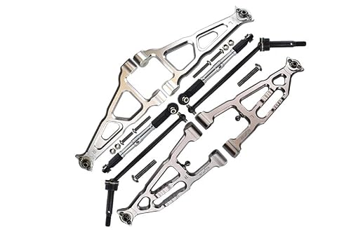 GPM For Losi 1/10 Baja Rey 4WD Desert Truck LOS03008 Aluminum Upgrade Parts Combo Set B (Front & Lower Upper Suspension Arms + Front Turnbuckle + Front CVD Shaft) - Silver