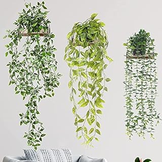 Cymax Artificial Hanging Plants with Pots,3 Pcs Fake Vine Hanging Green Plant Decorative Home Room Garden Indoor Outdoor Shelf Decor