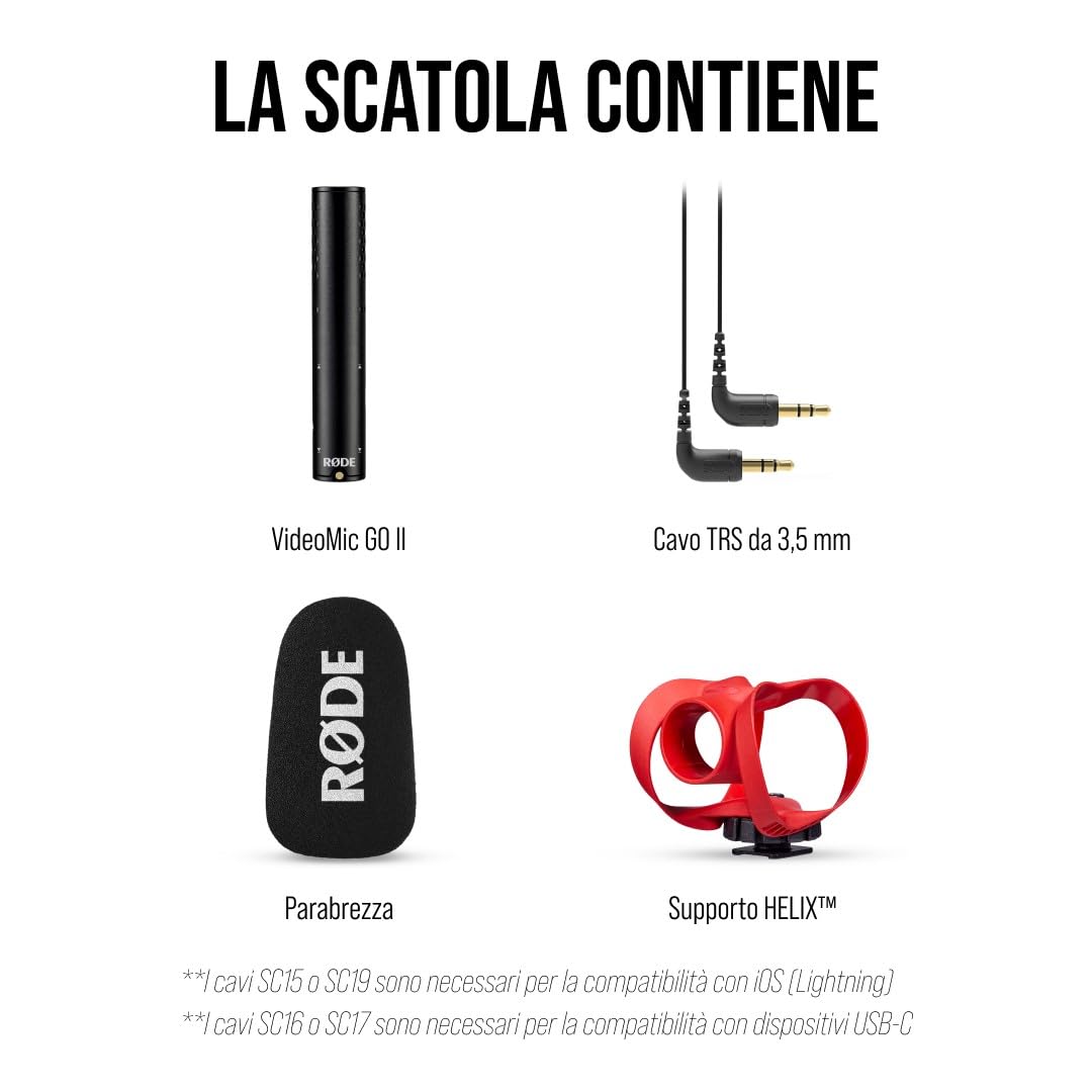 RØDE VideoMic GO II Microfono a canna ultra-compatto per fotocamere con uscite da 3,5 mm e USB per cinema, creazione di contenuti, podcasting e videochiamate