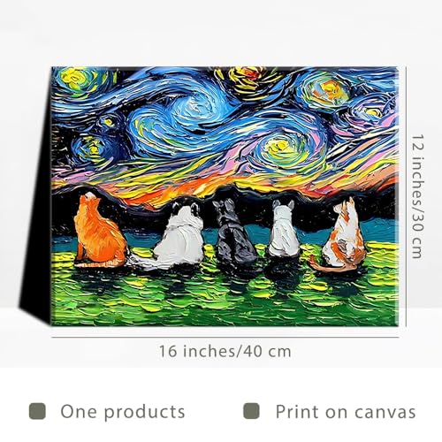 PIY PAINTING 星降る夜のウォールアート, ベッドルームキャンバス, 仔猫のキャンバス画, 背景の壁画, 夜空のモダン 絵画, ウォールアート, 壁飾り アート, キャンバス写真, 簡単な取り付け, ベッドルーム リビングルーム 宴会 ヨガスタジオ Ktvラウンジ 寮 キッチン 壁飾り, 30x40 cm, 内蔵木枠付き [2]
