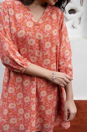 Image of Janasya Women's Georgette Floral Regular Tunic
