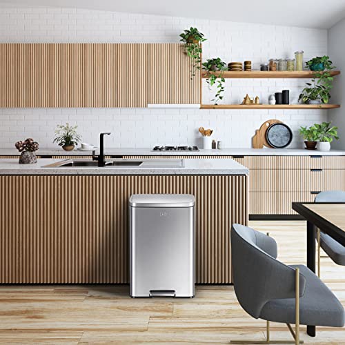 EKO Madison Brushed Stainless Steel 13.2 Gal/50L Kitchen Step Trash Can or Recycling Bin, Removable Inner Liner, Soft Close Lid, Fingerprint Resistant Finish by EKO - Image 7