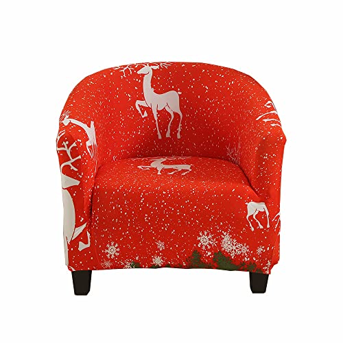 XMNTG Christmas Club Chair Slipcover Stretch Barrel Chair Covers Xmas Red Reindeer Printed Armchair Slipcover Soft Tub Chair Cover Washable Furniture Protector for Cafe Living Room Kids (Dark Red)